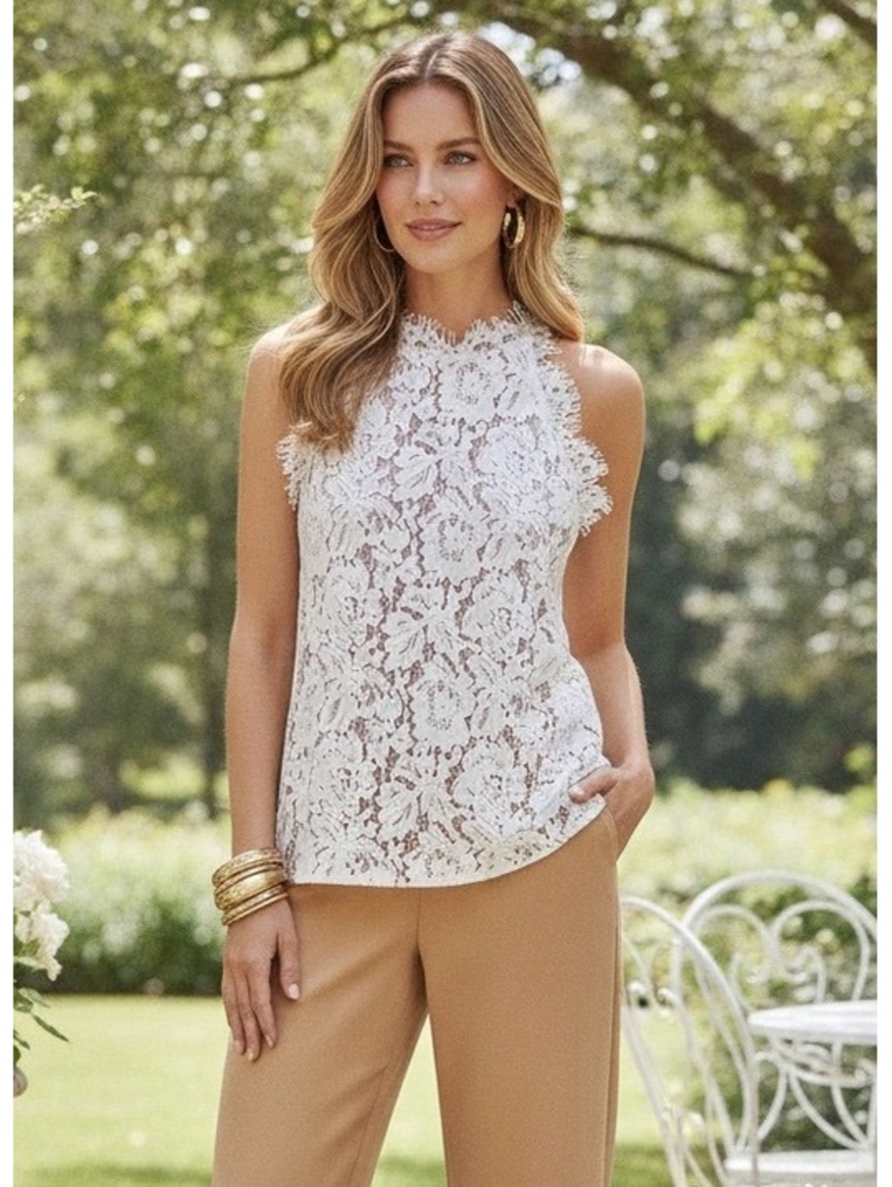 NEW Sugar+Lips Ivory Lace Sleeveless Top, Size M
